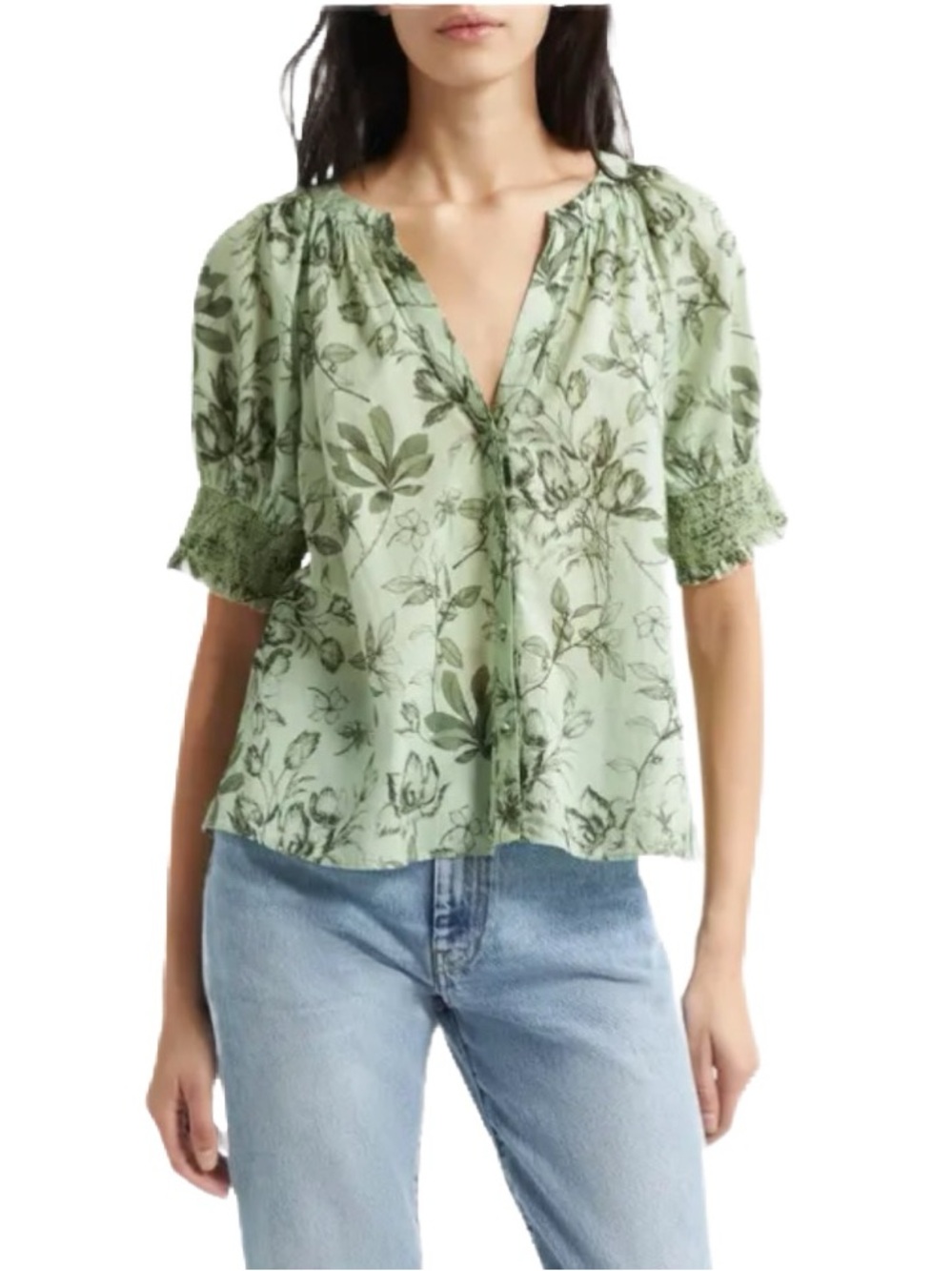 Alice + Olivia Thalia Floral Cotton Puff Sleeve Top Size M